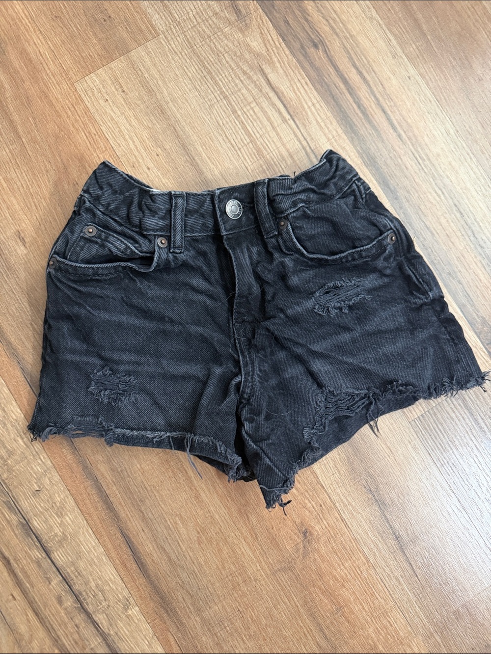 Zara Black Ripped Denim Shorts